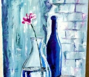 Flower in blue oil, canvas