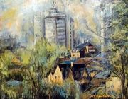 View of high -rise buildings oil, canvas