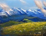 Mountain landscape canvas on a subframe, butter, brush, mastikhin