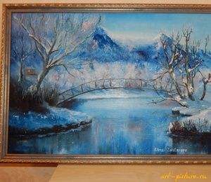 Winter landscape canvas on cardboard, oil
