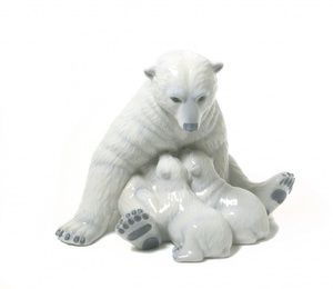 Porcelain statuette "White Polar Bear with two cubs" Royal Copenhagen