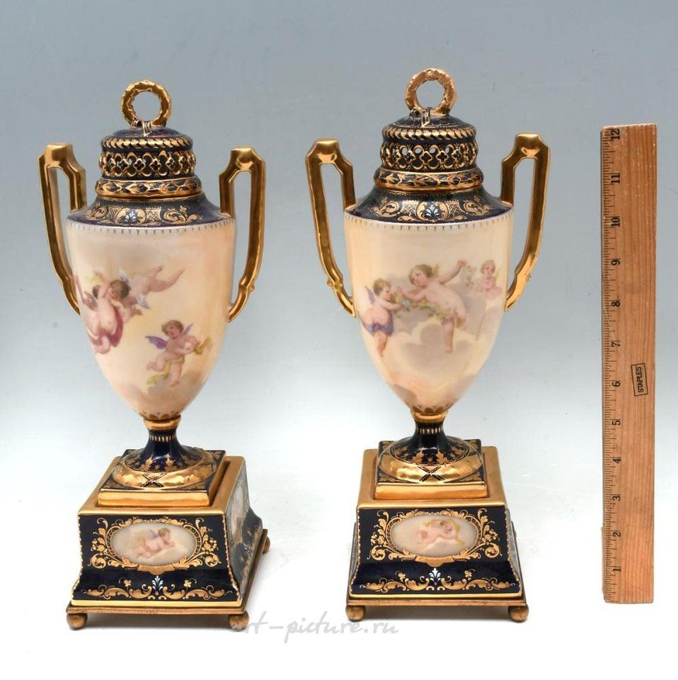 Royal Vienna Porcelain , PR. ROYAL VIENNA STYLE URNS W/ SCONCES