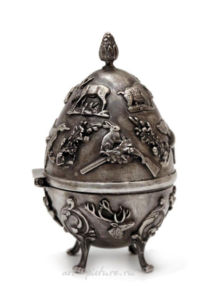 Русское серебро , Императорское русское серебряное охотничье яйцо от Киприана Лабецкого