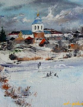 купить Зима.Рыбаки акрил,холст