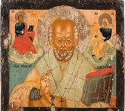 Фрагмент иконы, изображающей святого Николая Мирликийского, Русская