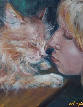 купить Родство душ (девушка с котом) масло, холст