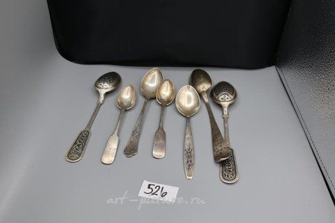 Russian silver, 800 silver ladle, six coffee spoons and four teaspoons, total...