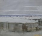 Landscape by the river.Watercolor.58 x 74 cm.
