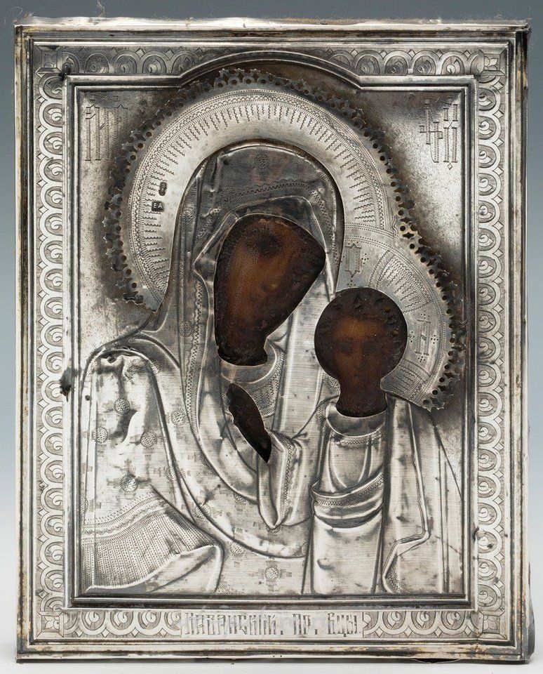Русское серебро , 19-век русская икона. "Богородица с Младенцем"