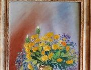 "Bouquet of dandelions" canvas on cardboard, butter
