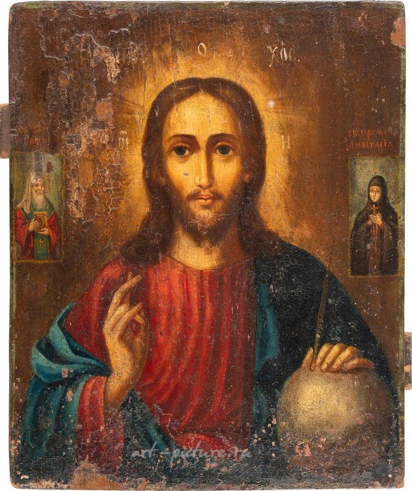 Русское серебро , Два иконы, изображающие Христа Пантократора (с серебряным окладом)