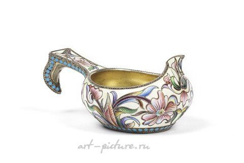 Русское серебро, Маленький русский серебряный ковш с позолотой и эмалью