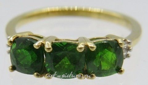 Russian silver, Faceted cushion cut Russian diopside trilogy ring with taper...