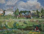 Rural landscape.Cardboard, oil.34 x 47 cm