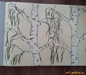 "Birch in winter" oil pastel