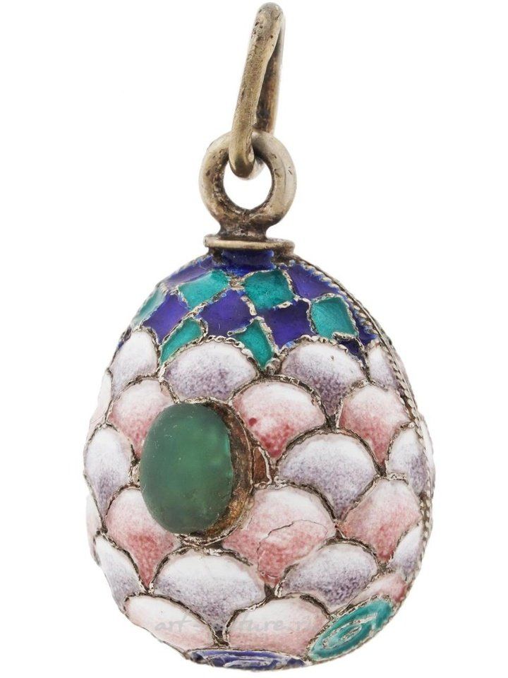 Russian silver , RUSSIAN GILT SILVER CLOISONNE ENAMEL EGG PENDANT