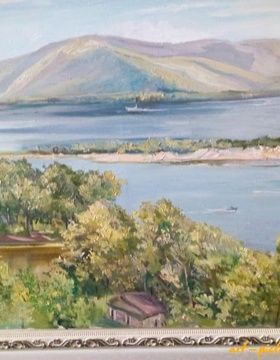 buy The translation of the text is: "Volga landscape, Tsarevshchina, Canvas, oil."