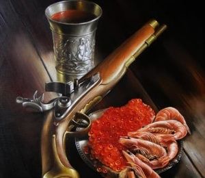 Still life with red caviar canvas/oil