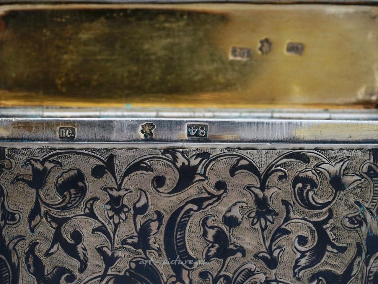 Русское серебро , Редкий русский серебряный и ниелловый сигарный кейс, 19 век