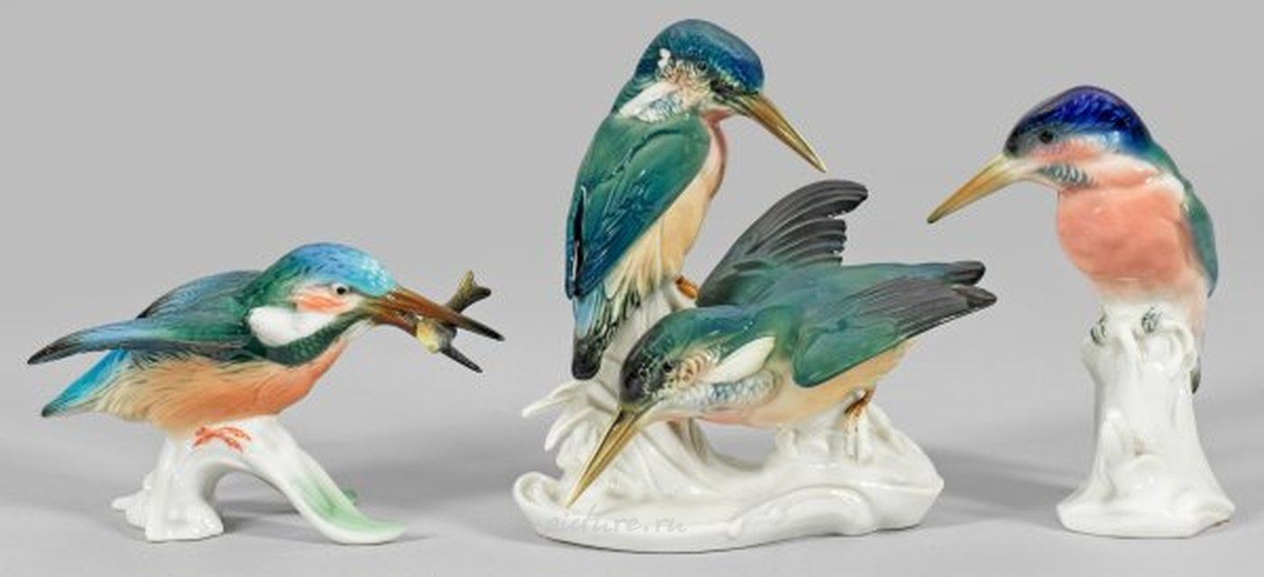 Три Синеголовки: коллекция фарфоровых фигурок зимородка из Тюрингии