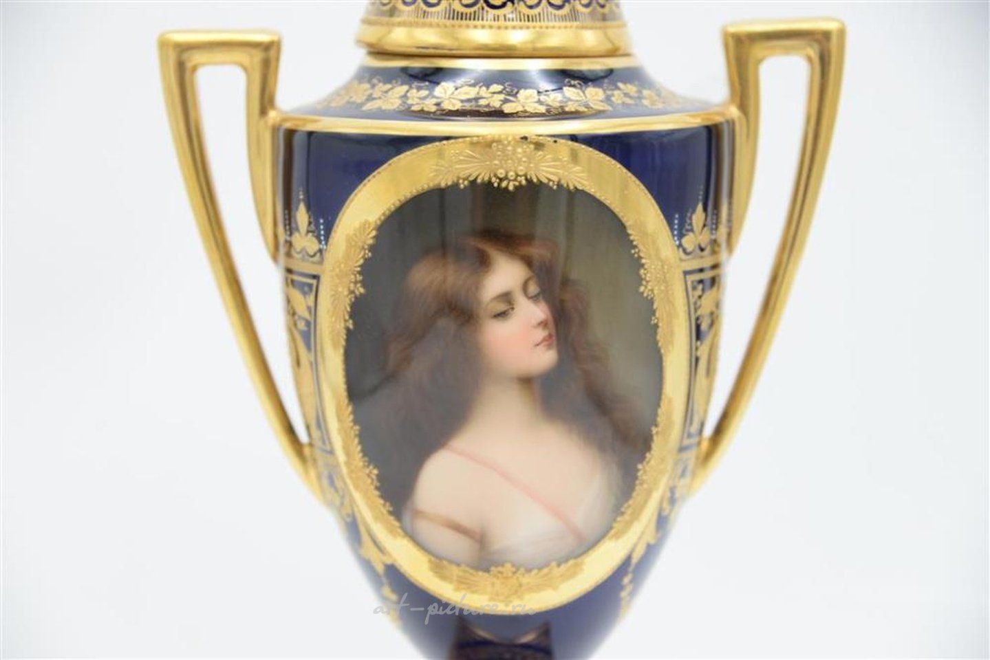 Royal Vienna Porcelain , Royal Vienna Hand Painted Covered Urn, having two handles an...