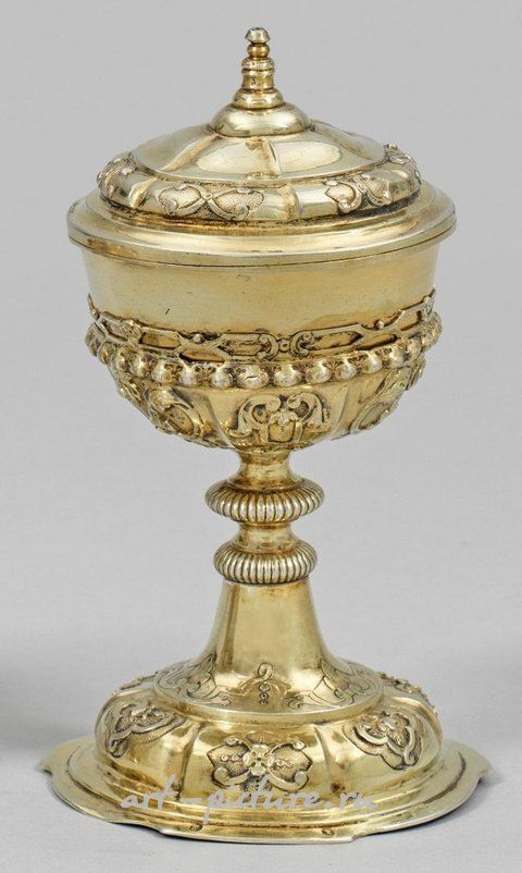 Небольшая немецкая серебряная чаша в стиле барокко с позолотой работы Георга Цвангера