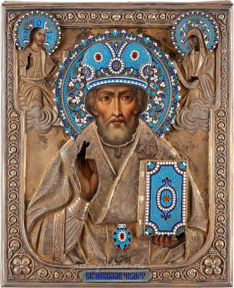 Русское серебро , Икона святого Николая Мирликийского с серебряно-золоченым иконным окладом
