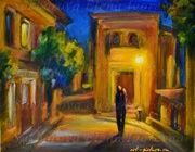 Under the night lamp canvas, oil