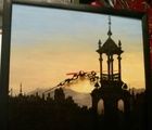 Silhouettes of Barcelona in time of acrylic, canvas