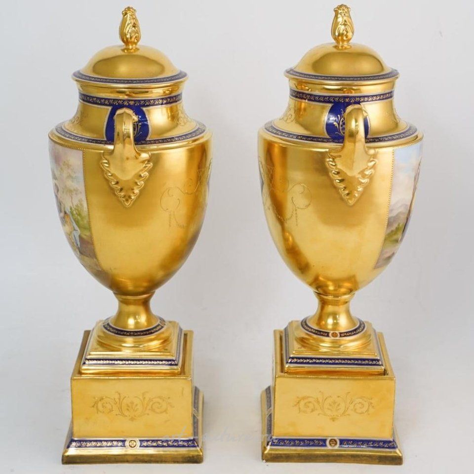 Royal Vienna Porcelain , Pair of Large 19th C. Royal Vienna Porcelain Urns