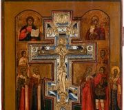 Икона Стауротека, изображающая Распятие, Христос Пантократор