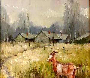 Spring.Etude with a goat.DVP, oil.41 x 57 cm.