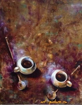 купить Две белые чашки горячего шоколада холст/масло 