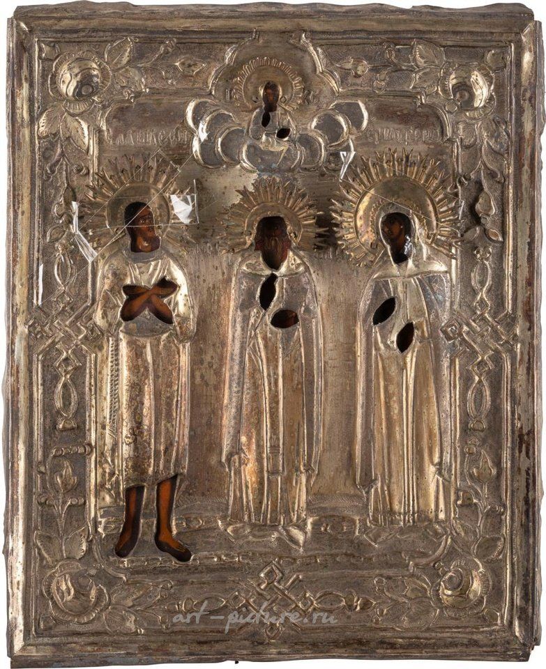 Russian silver , ICON WITH THE HOLY ALEXIUS, MAN OF GOD, AFANASIJ AND MA...