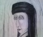 Portrait in black paper, pencil, coal