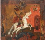 Большая икона с Святым Георгием Победителем Дракона