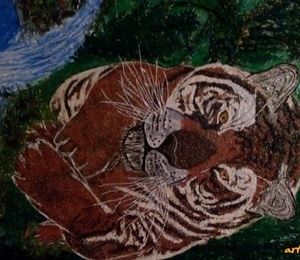 Throw Tiger.Author's technique, wire collage, wire, varnish, acrylic. Color, decor. Stol, natures.