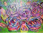 Violet roses -acrylic on fiber