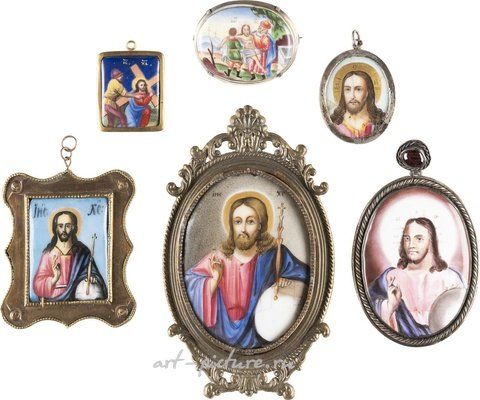 Russian silver, FOUR ENAMELS WITH CHRIST PANTOKRATOR AND THE BURIAL OF CHR...