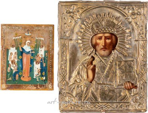 Русское серебро, ДВЕ МАЛЕНЬКИЕ ИКОНЫ, ИЗОБРАЖАЮЩИЕ БОГОРОДИЦУ "РАДОСТЬ ВСЕМ ПЕЧАЛЬНЫМ"