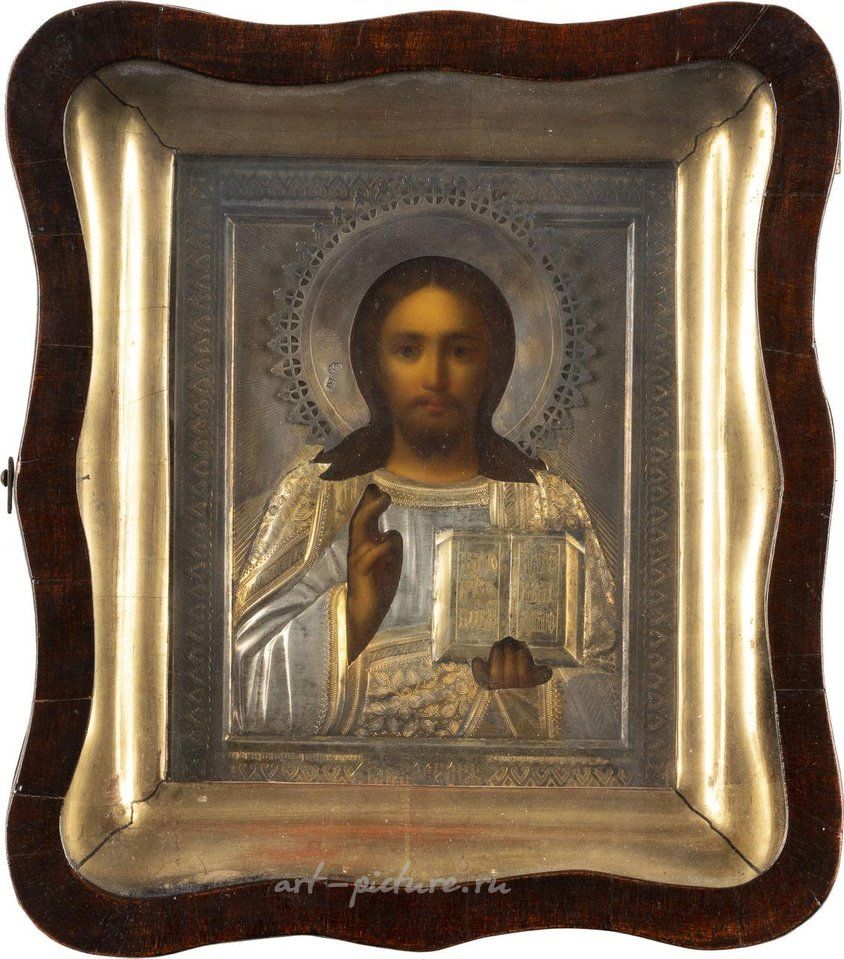 Русское серебро , Икона Христа Пантократора с серебряно-золотым окладом