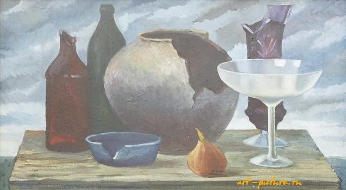 Still Life with Broken Dishes, oil on canvas.