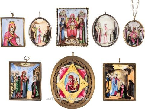 Russian silver, A COLLECTION OF EIGHT ENAMEL ICONS (FINIFTI) SHOWING IMAGES