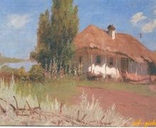 Украинская хатка. Холст на фанере. 35,5 х 53,5 см.