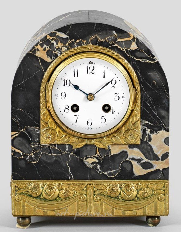 Немецкие мраморные и латунные часы в стиле ар-нуво для камина