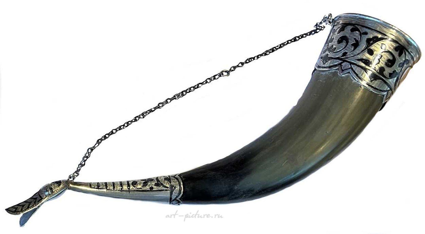 Russian silver , A Soviet Russian silver mounted drinking horn.