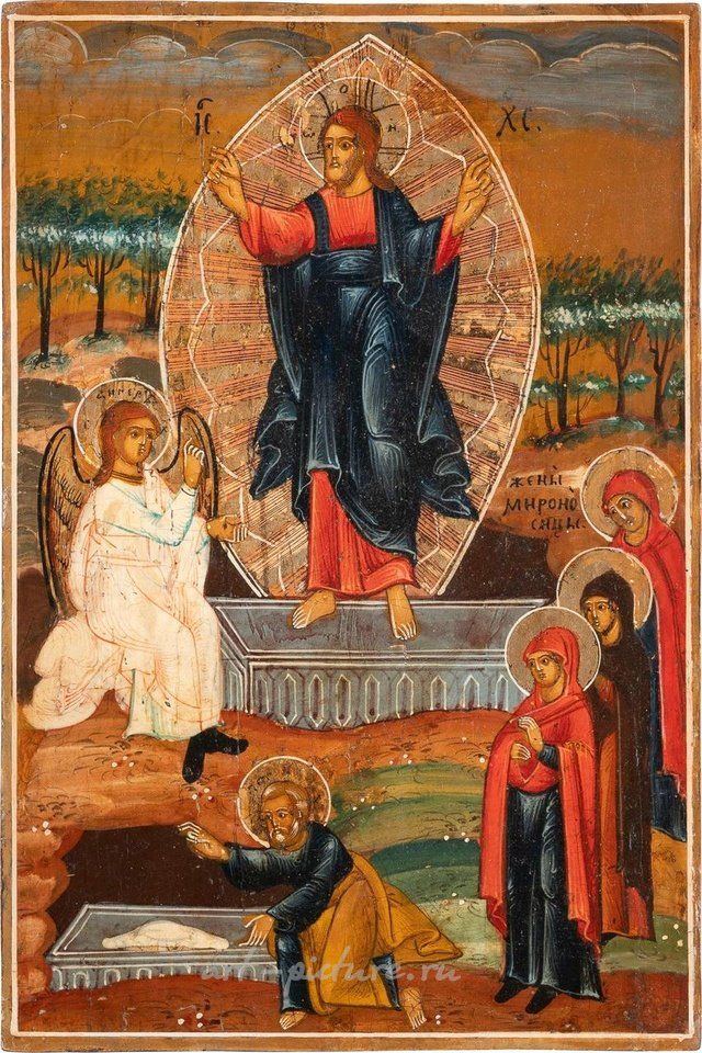 Русское серебро , Икона "Воскресение Христово" малого размера, русская, 19 век.