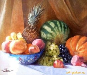 Still life with a bowl and fruit oil, canvas