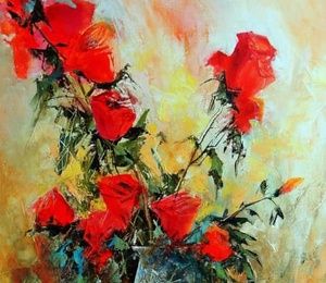 Roses in white vase oil, canvas