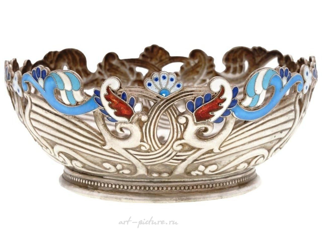 Russian silver , RUSSIAN 88 SILVER AND CLOISONNE ENAMEL CANDY BOWL